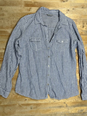 M&S Woman striped linen shirt like new, size UK 12, white and blue