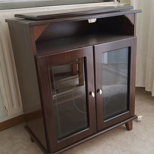 TV cabinet used, lacquered wood with display cabinet