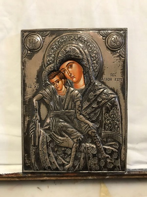 Byzantine Icon of Panagia Axion Esti handmade with silver