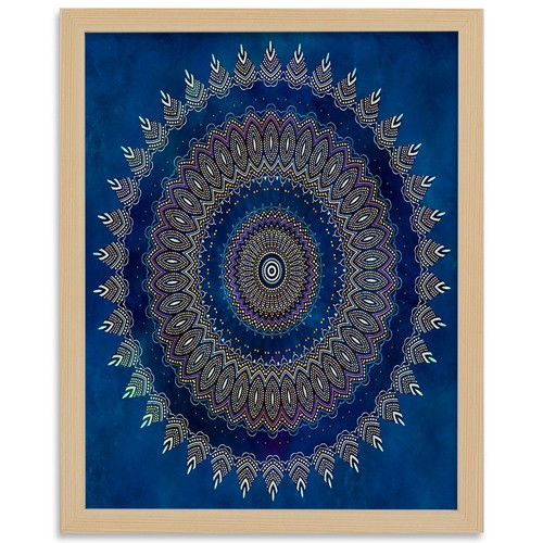 Abstract Blue poster in brown wooden frame 40×50 cm new