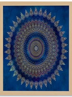 Abstract Blue poster in brown wooden frame 40×50 cm new