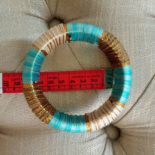 Boho chic thread-wrapped bangle like new, turquoise and gold