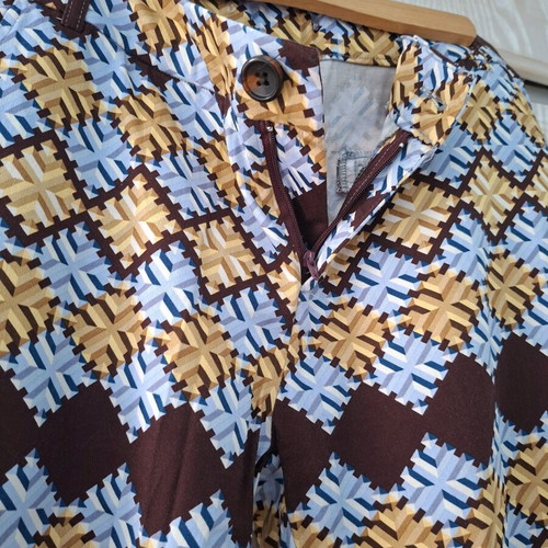 Pants Axel new, geometric pattern marron/blue, size 38