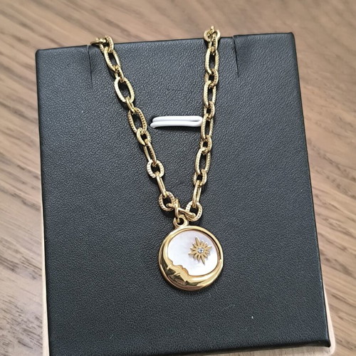 Women's Sun & Moon Necklace, gold color with white detail