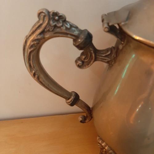 Vintage silver-plated tea set used, 3 pieces with carved details