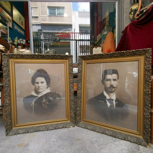 Antique pair of portraits used with decorative frame early 20th century