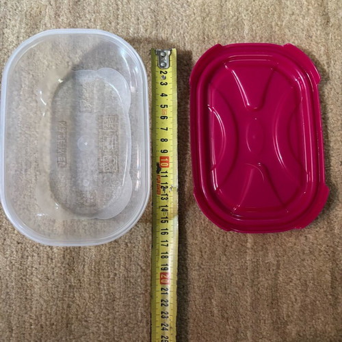 Oval food container used with fuchsia lid 20cm