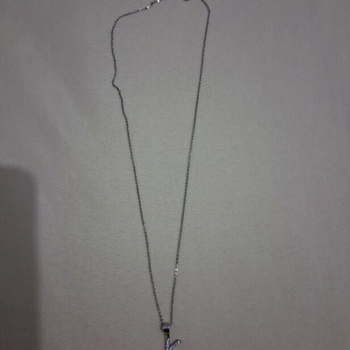 Necklace with letter K new, silver and gray