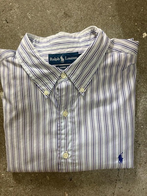Ralph Lauren Long Sleeve Shirt XXL, light blue white pinstripe, navy pony