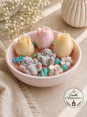 Handmade scented candle with kittens, soy wax, reusable porcelain container