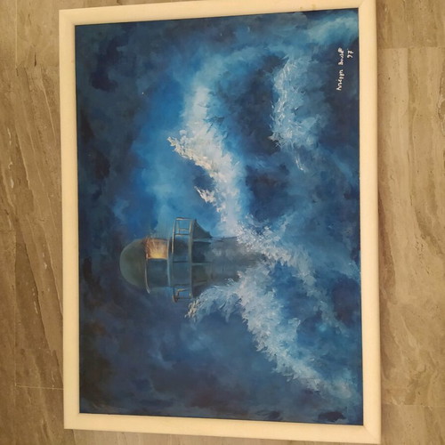Lighthouse oil painting like new with frame 75x55 cm