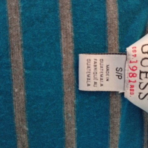 Guess women's T-shirt size S striped green petrol and grey like new