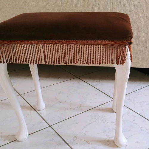 Small stool used with brown velvet and white wood