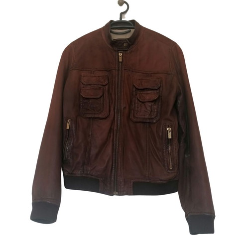 Massimo Dutti leather jacket used, brown, size XS-Small