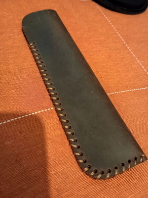 Leather pen case new, cowhide, brown, 17cm height