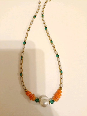 Necklace 1116 new handmade, white and orange