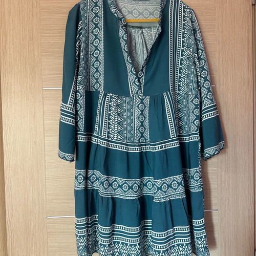 Beach dress dark green with ethnic geometric patterns like new