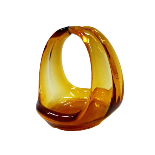 Handblown Glass Basket Amber Gradient Decorative Art Form like new