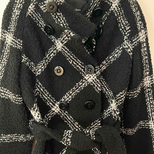 Laura Donini wool coat used, double-breasted with belt, black, size L