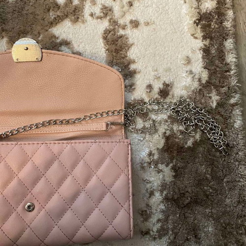 Pink quilted clutch wallet new with silver chain