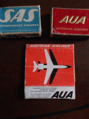Airplane promotional items used, 3 matchboxes and 2 napkins