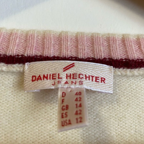 Daniel Hechter sweater used, 100% wool, beige with pink detail