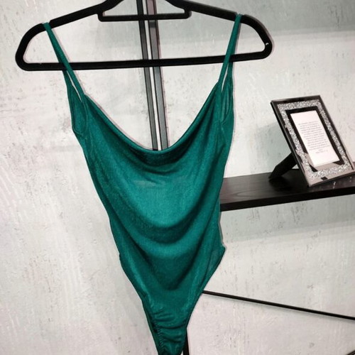 Pink Woman Emerald Green Bodysuit XS new with shimmer