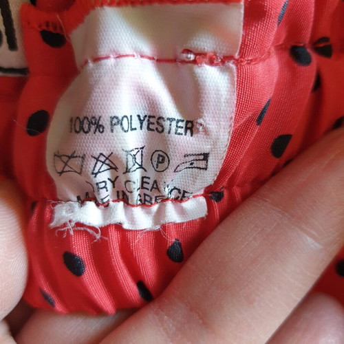 Lussile red pleated skirt with black polka dots, like new