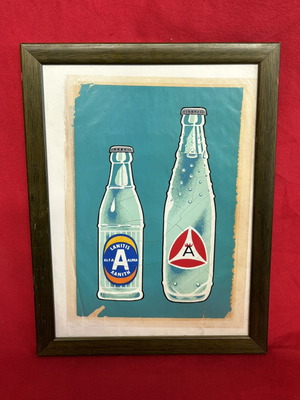 Lanitis Cyprus advertising stickers 1960s vintage used, framed