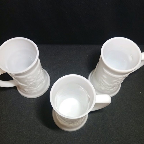 Set of 3 Vintage Opal Glass Beer Mugs 300ml