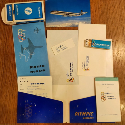 Olympic Airways collectibles used, playing cards, matches, notebook