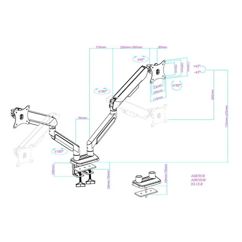 Anda Seat A9-2S Titanium dual monitor mount up to 42"