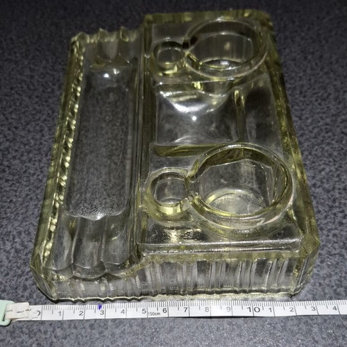 Glass double inkwell desk stand Art Deco vintage used