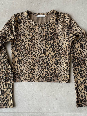 Zara women's animal print blouse used, size M, beige brown