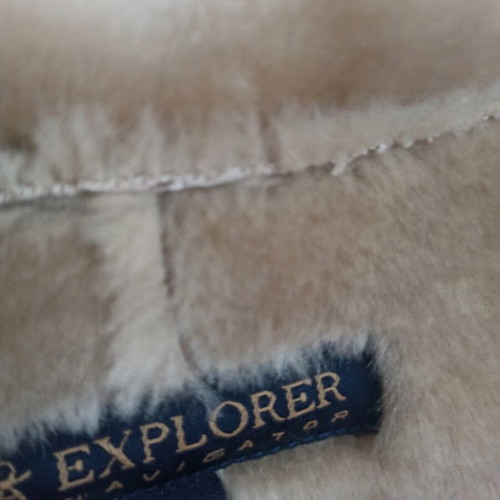 Explorer coat with synthetic mouton-type fur beige like new, size M