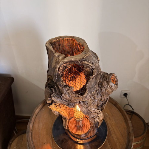 Handmade table lamp from natural wood with vinyl base & dimmer