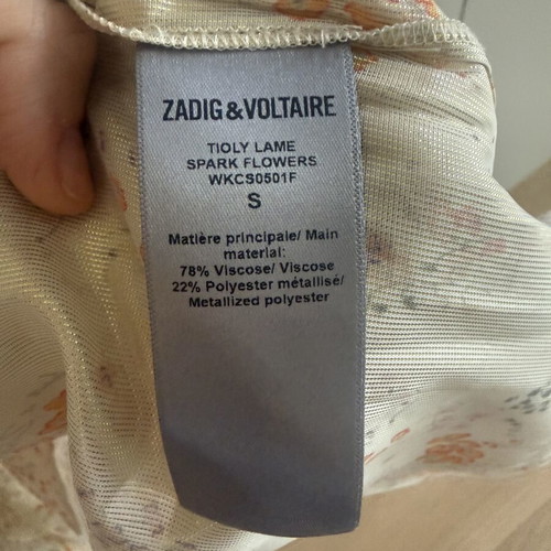 Zadig & Voltaire blouse like new, floral with gold shimmer, tie neck, size S