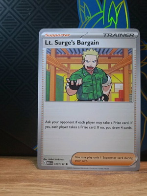 Lt. Surge’s Bargain Trainer Pokémon TCG card like new, Mega Evolution