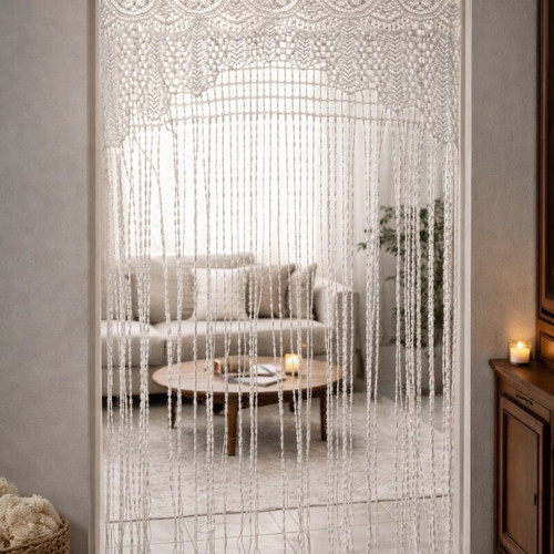 Handmade Lace Door Curtain Boho Macrame White 90x200cm like new