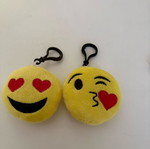 Set of 4 plush keychains with emoji, panda and love doll