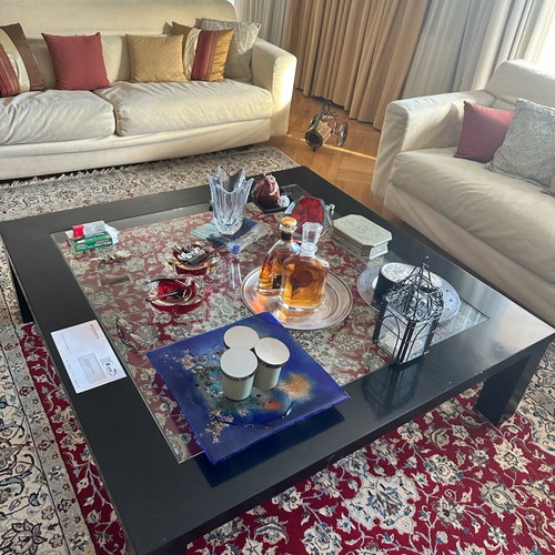 Italian Deloudis three-seater sofas and 130x130 table like new
