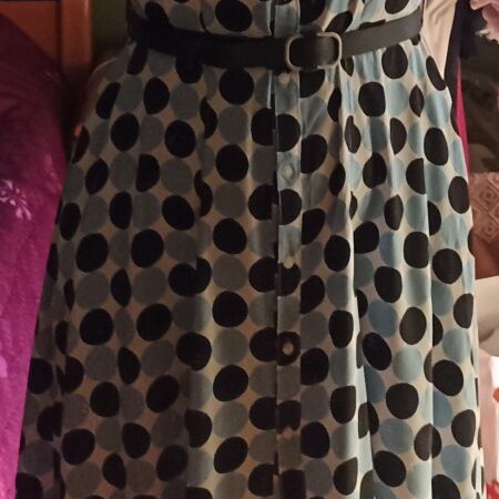 Semi-fitted midi dress, small, white and blue