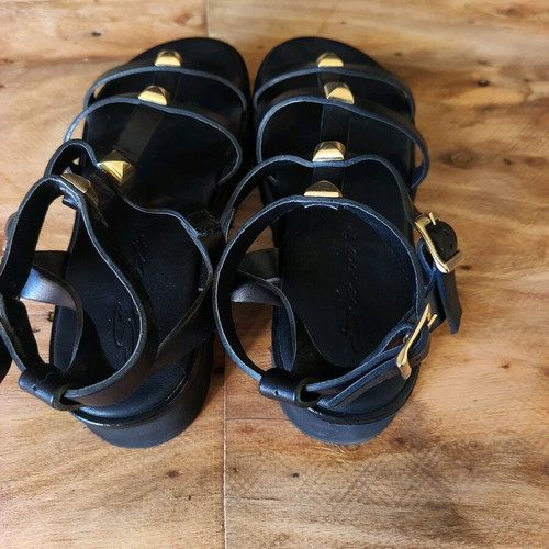 Sante leather platform sandals used, black with gold details, size 38