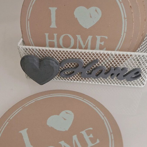 Set of 6 coasters with holder, 10 cm diameter, new