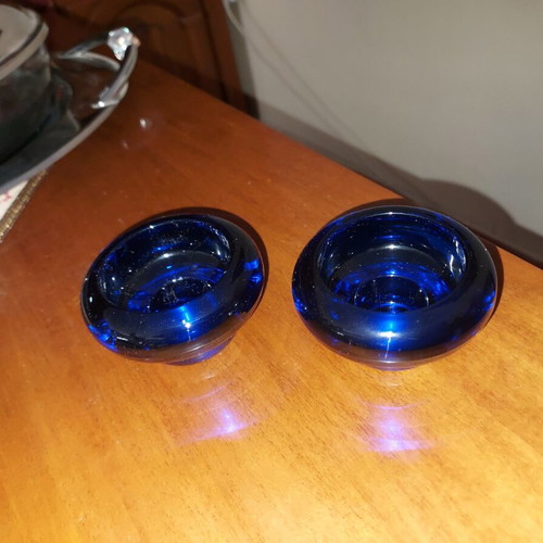 Luminarc Saphir glass tealight holders like new, blue