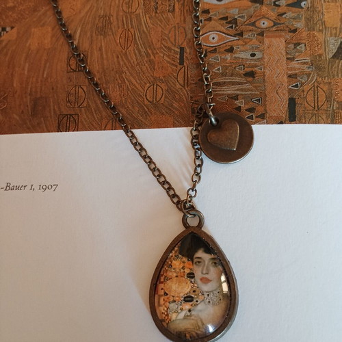 Woman in Gold Art Pendant Handmade Tear Drop Necklace