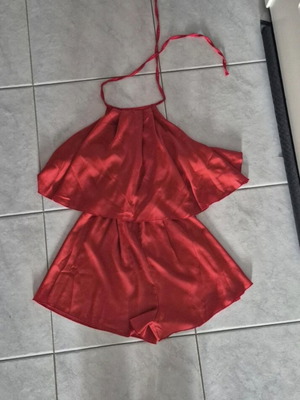 Satin Halter Playsuit red, like new, one size