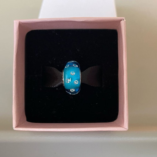 Pandora Murano Charm turquoise glass with zirconia, like new