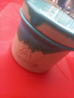 Souvenir coffee jar Agios Efstratios like new, ceramic