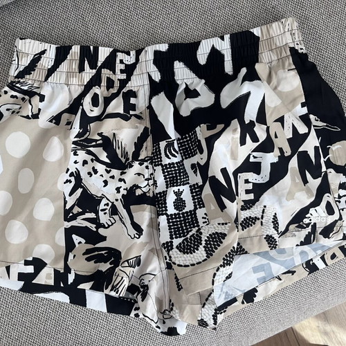Adidas shorts M, black and beige graphic print